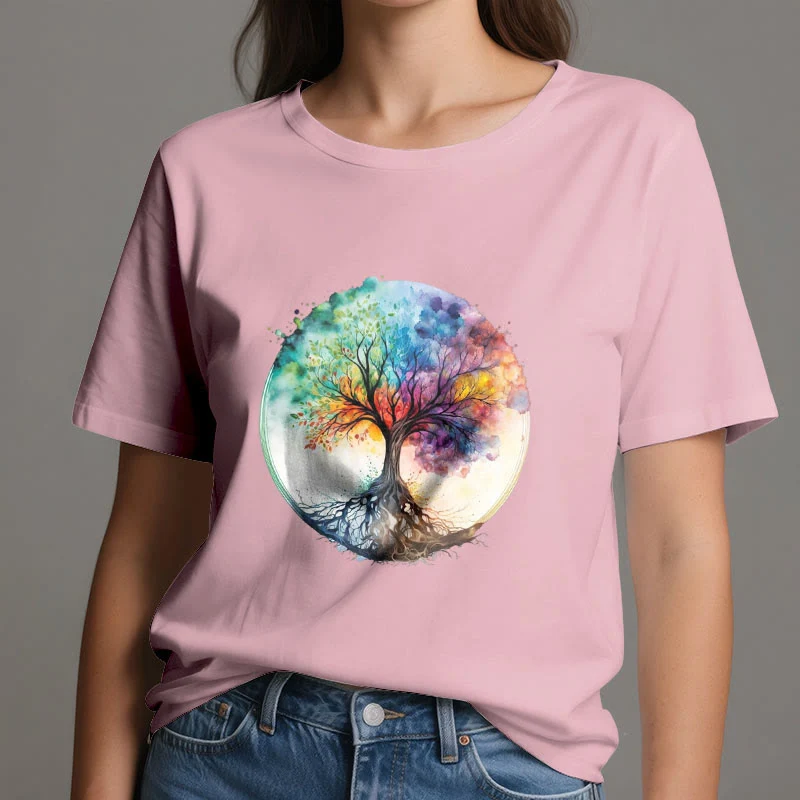 Olivenorma Regenbogen Baum des Lebens Spirituelles Baumwoll-T-Shirt