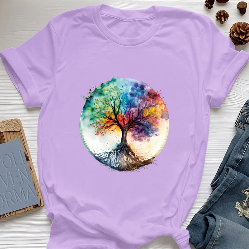 Olivenorma Regenbogen Baum des Lebens Spirituelles Baumwoll-T-Shirt