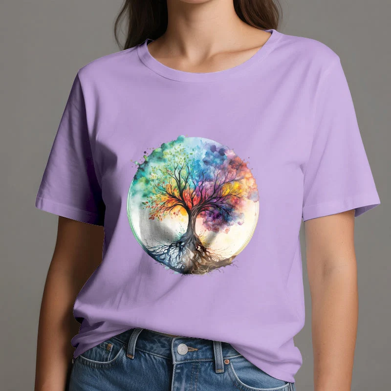 Olivenorma Regenbogen Baum des Lebens Spirituelles Baumwoll-T-Shirt