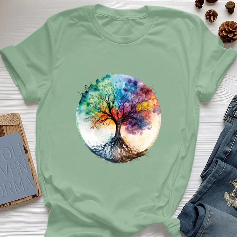 Olivenorma Regenbogen Baum des Lebens Spirituelles Baumwoll-T-Shirt