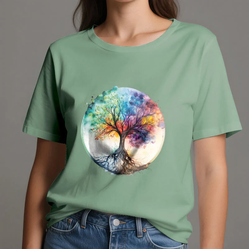 Olivenorma Regenbogen Baum des Lebens Spirituelles Baumwoll-T-Shirt