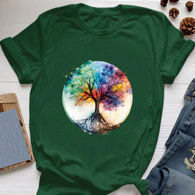 Olivenorma Regenbogen Baum des Lebens Spirituelles Baumwoll-T-Shirt