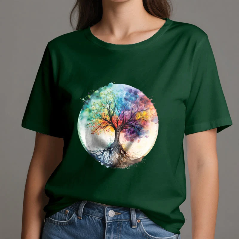 Olivenorma Regenbogen Baum des Lebens Spirituelles Baumwoll-T-Shirt