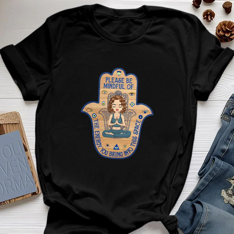 Olivenorma T-Shirt mit Hamsa-Hand, Meditation, Schutz, spirituell