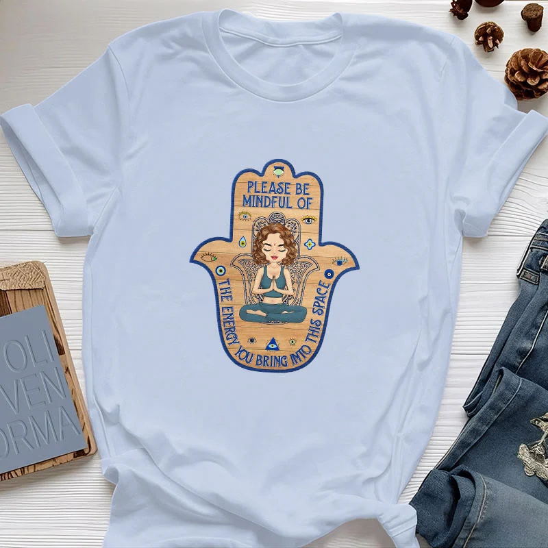 Olivenorma T-Shirt mit Hamsa-Hand, Meditation, Schutz, spirituell