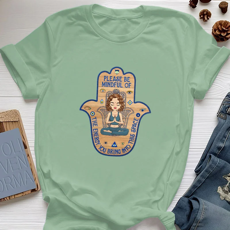 Olivenorma T-Shirt mit Hamsa-Hand, Meditation, Schutz, spirituell