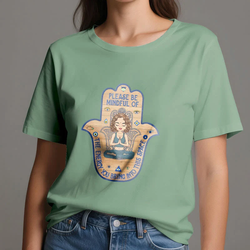 Olivenorma T-Shirt mit Hamsa-Hand, Meditation, Schutz, spirituell