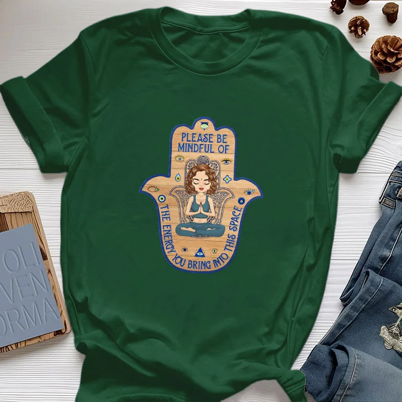 Olivenorma T-Shirt mit Hamsa-Hand, Meditation, Schutz, spirituell