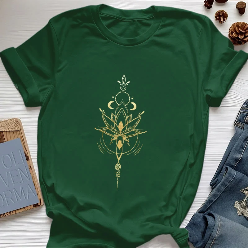 Olivenorma Mondphasen-Lotus-Schutz-Baumwoll-T-Shirt