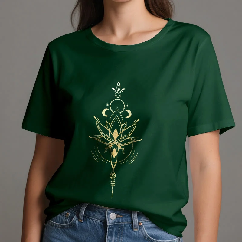Olivenorma Mondphasen-Lotus-Schutz-Baumwoll-T-Shirt