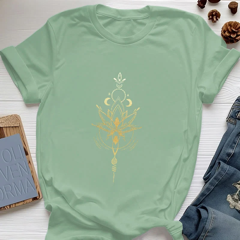 Olivenorma Mondphasen-Lotus-Schutz-Baumwoll-T-Shirt