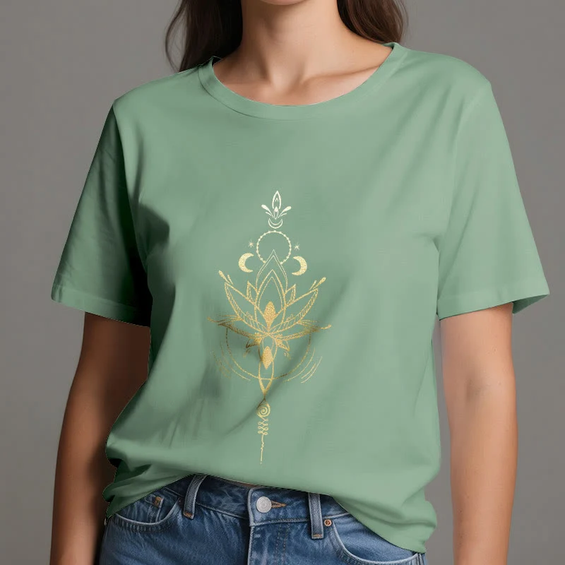 Olivenorma Mondphasen-Lotus-Schutz-Baumwoll-T-Shirt