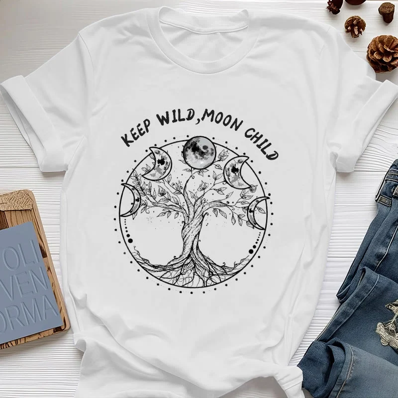 Olivenorma "KEEP WILD, MOON CHILD" Baum des Lebens Mondphase T-Shirts