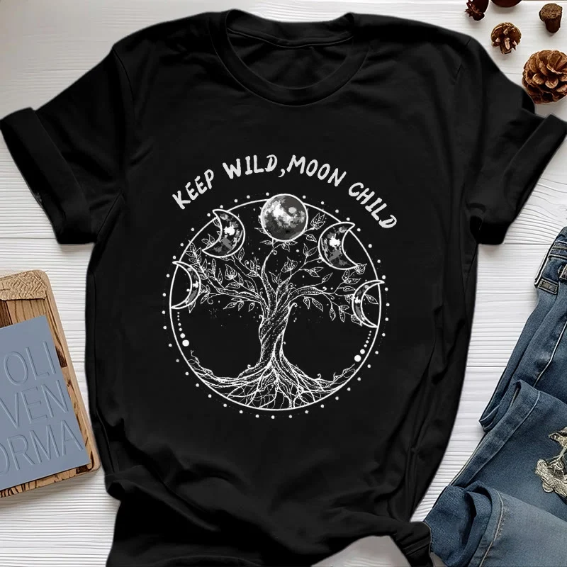 Olivenorma "KEEP WILD, MOON CHILD" Baum des Lebens Mondphase T-Shirts