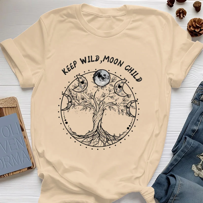 Olivenorma "KEEP WILD, MOON CHILD" Baum des Lebens Mondphase T-Shirts