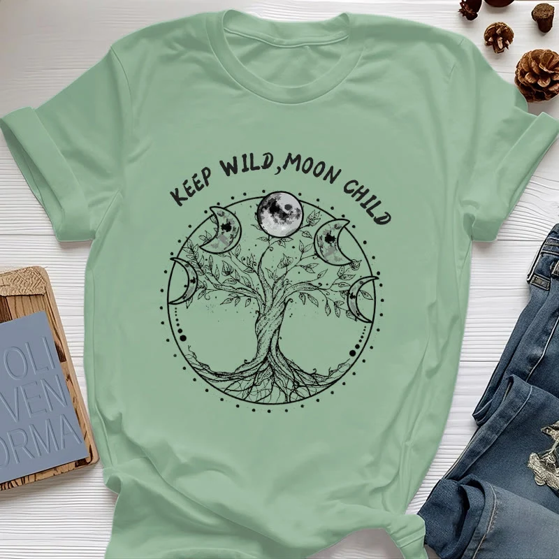 Olivenorma "KEEP WILD, MOON CHILD" Baum des Lebens Mondphase T-Shirts