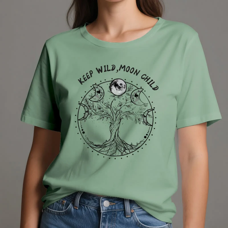 Olivenorma "KEEP WILD, MOON CHILD" Baum des Lebens Mondphase T-Shirts