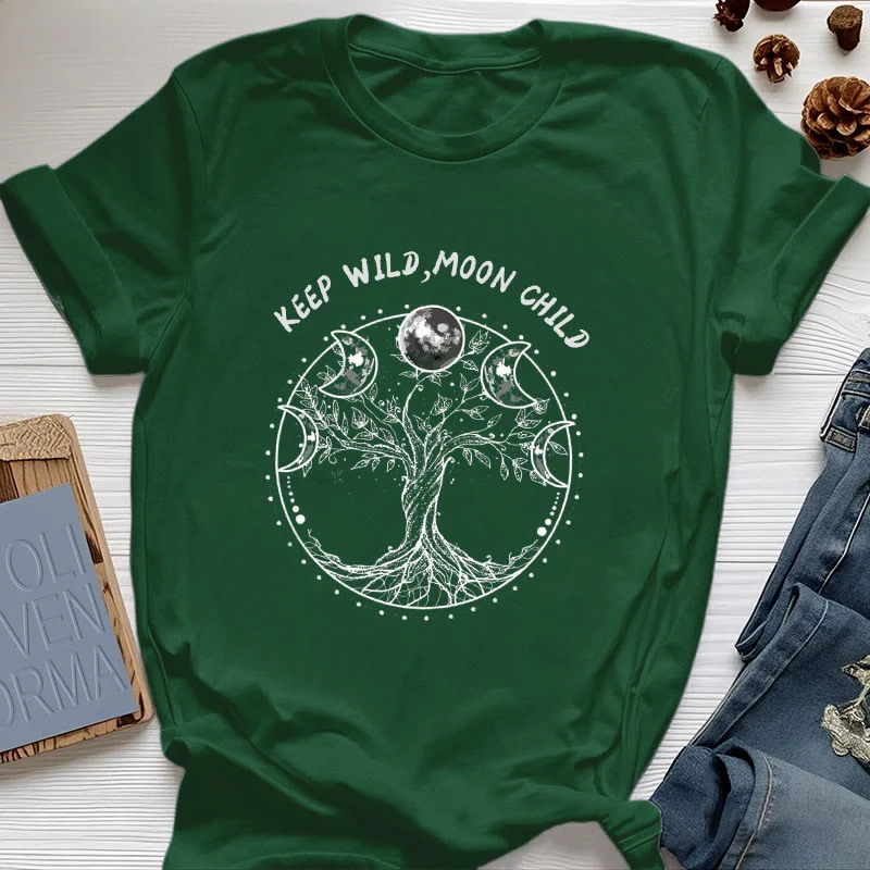 Olivenorma "KEEP WILD, MOON CHILD" Baum des Lebens Mondphase T-Shirts