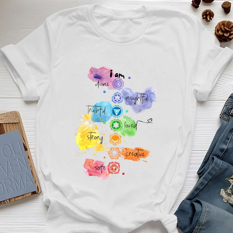 Olivenorma "ICH BIN" 7 Chakra Energie Yoga T-Shirt
