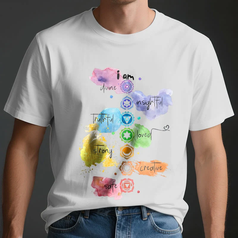 Olivenorma "ICH BIN" 7 Chakra Energie Yoga T-Shirt