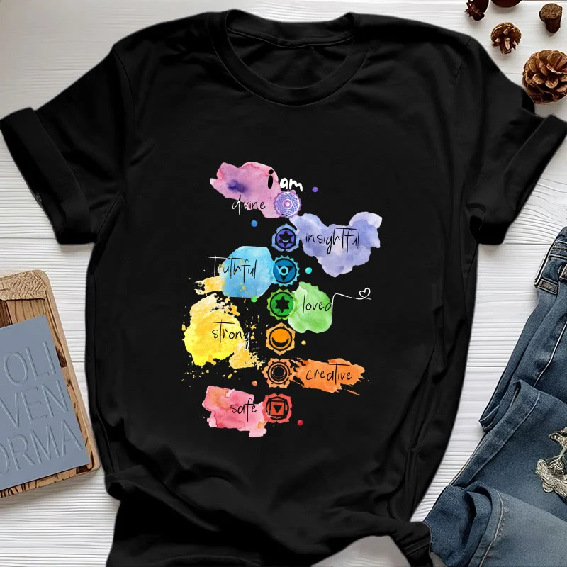 Olivenorma "ICH BIN" 7 Chakra Energie Yoga T-Shirt