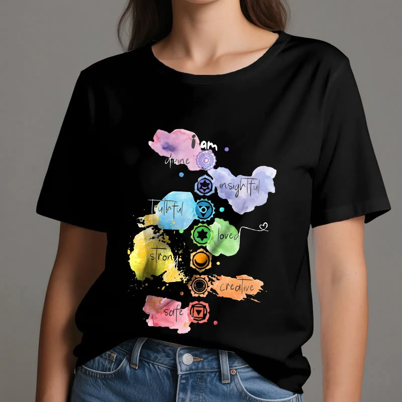 Olivenorma "ICH BIN" 7 Chakra Energie Yoga T-Shirt