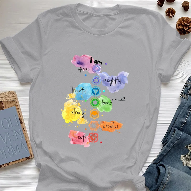 Olivenorma "ICH BIN" 7 Chakra Energie Yoga T-Shirt