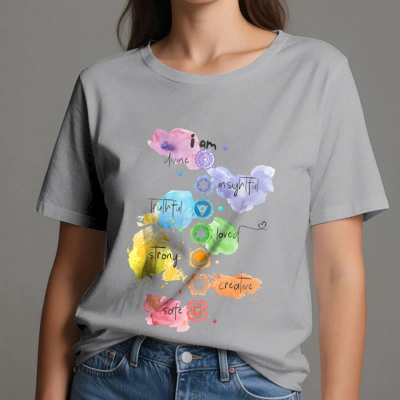 Olivenorma "ICH BIN" 7 Chakra Energie Yoga T-Shirt