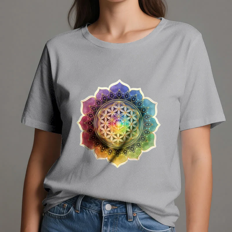 Olivenorma 7 Chakra Medala Blume des Lebens Baumwoll-T-Shirt