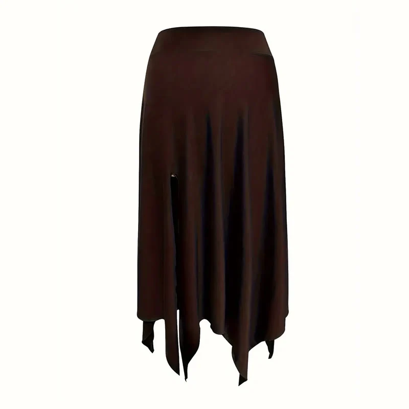 Olivenorma – Einfarbiges Midikleid mit Schlitz im Boho-Stil und Kordelzug