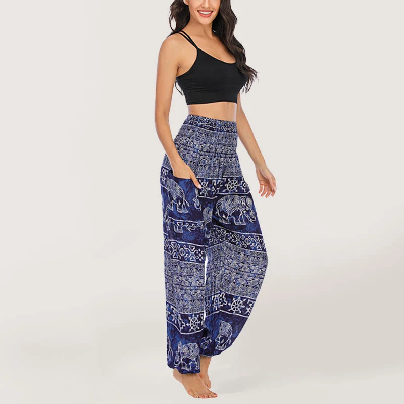 Olivenorma Elefanten-Yogahose aus Viskose, Haremshose für Damen mit elastischer Taille