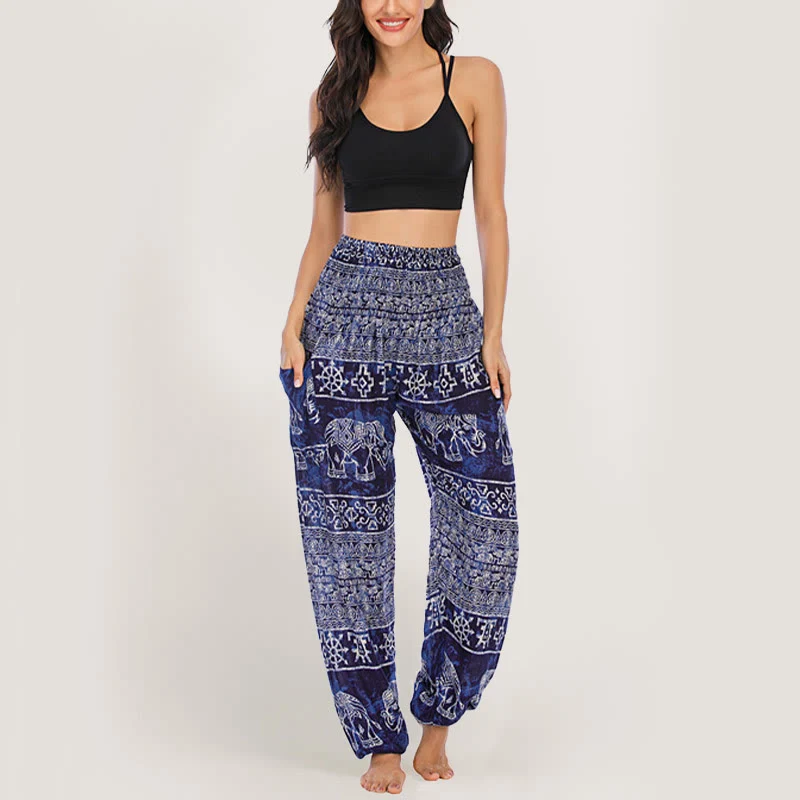 Olivenorma Elefanten-Yogahose aus Viskose, Haremshose für Damen mit elastischer Taille