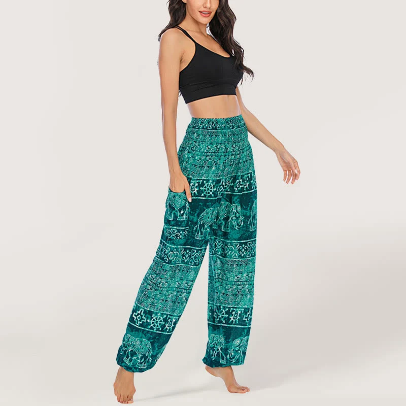 Olivenorma Elefanten-Yogahose aus Viskose, Haremshose für Damen mit elastischer Taille