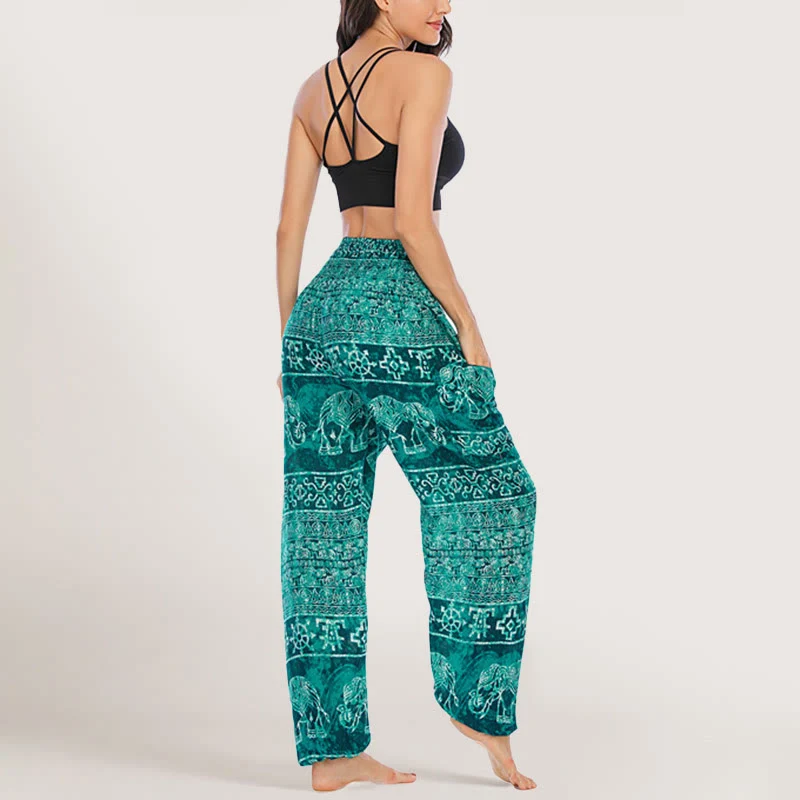 Olivenorma Elefanten-Yogahose aus Viskose, Haremshose für Damen mit elastischer Taille