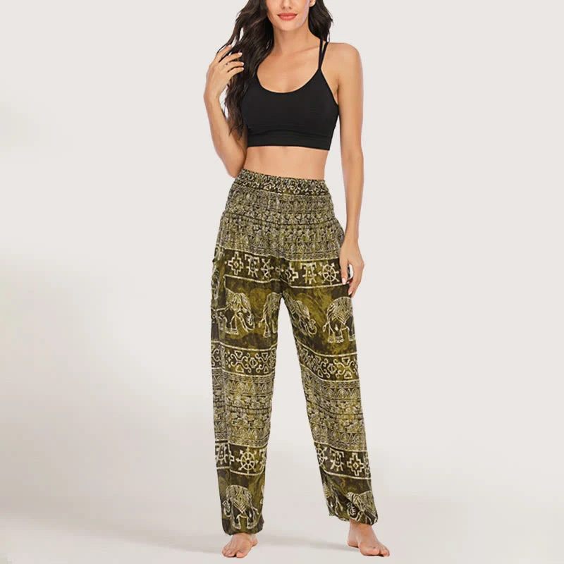 Olivenorma Elefanten-Yogahose aus Viskose, Haremshose für Damen mit elastischer Taille