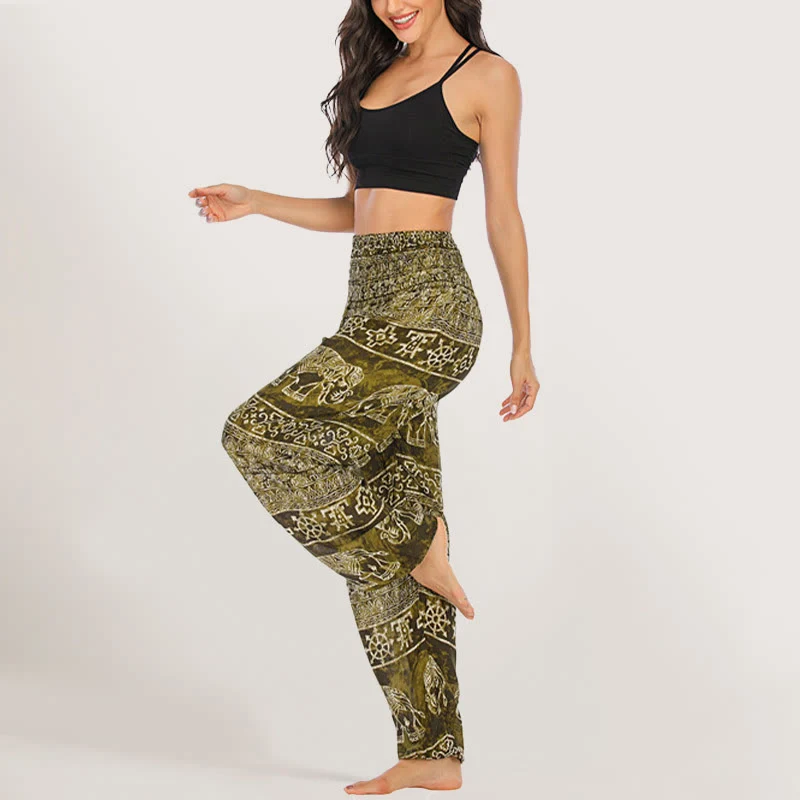 Olivenorma Elefanten-Yogahose aus Viskose, Haremshose für Damen mit elastischer Taille
