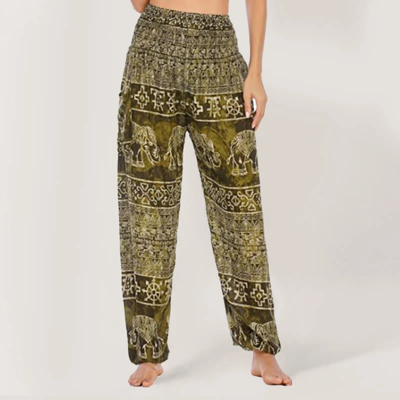 Olivenorma Elefanten-Yogahose aus Viskose, Haremshose für Damen mit elastischer Taille