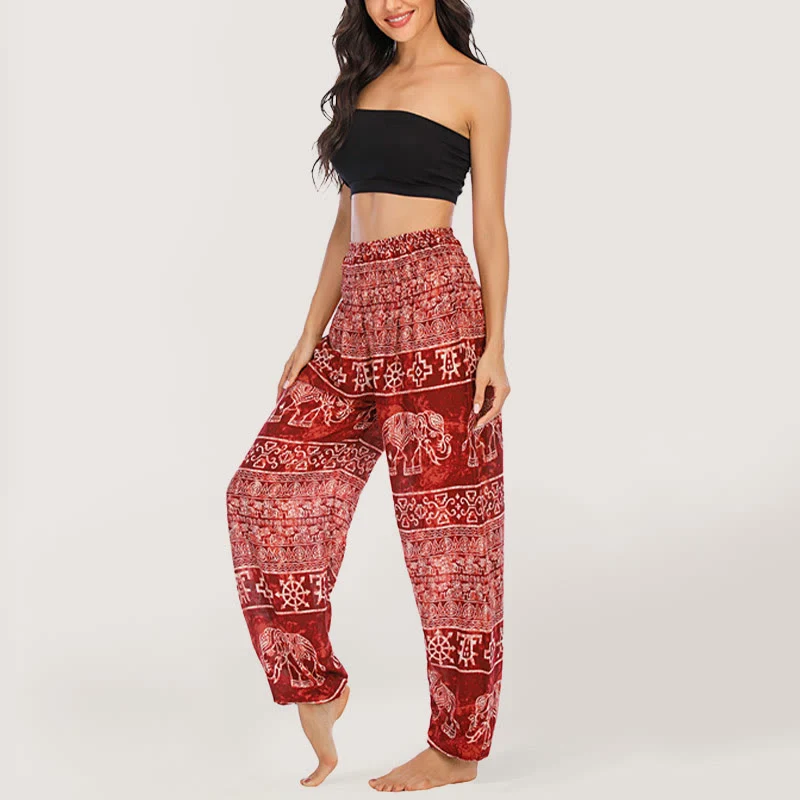 Olivenorma Elefanten-Yogahose aus Viskose, Haremshose für Damen mit elastischer Taille
