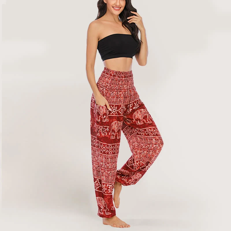 Olivenorma Elefanten-Yogahose aus Viskose, Haremshose für Damen mit elastischer Taille