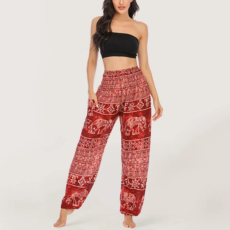 Olivenorma Elefanten-Yogahose aus Viskose, Haremshose für Damen mit elastischer Taille
