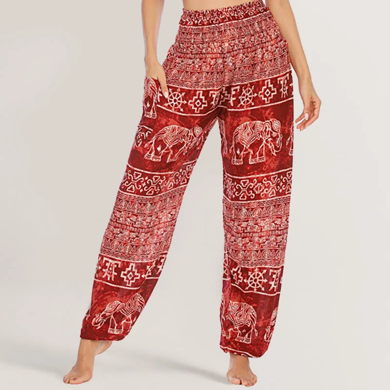 Olivenorma Elefanten-Yogahose aus Viskose, Haremshose für Damen mit elastischer Taille