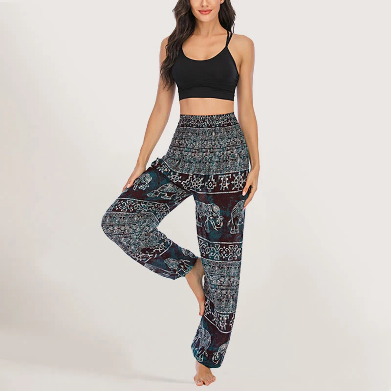 Olivenorma Elefanten-Yogahose aus Viskose, Haremshose für Damen mit elastischer Taille