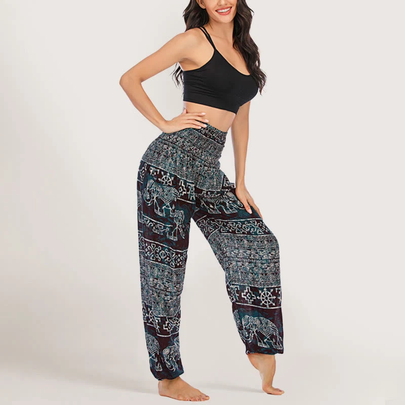 Olivenorma Elefanten-Yogahose aus Viskose, Haremshose für Damen mit elastischer Taille