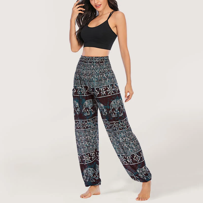 Olivenorma Elefanten-Yogahose aus Viskose, Haremshose für Damen mit elastischer Taille