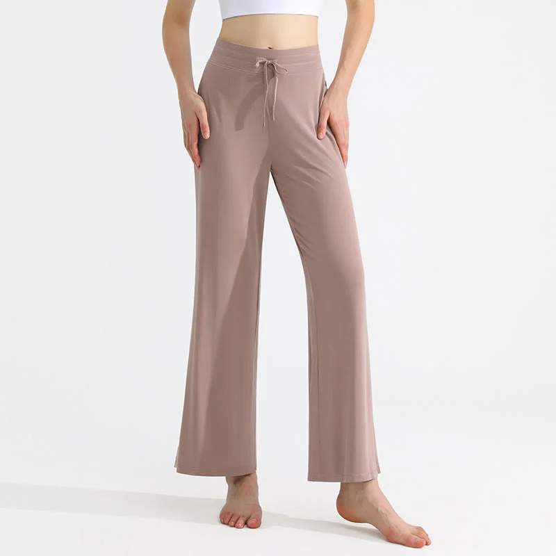 Olivenorma Damen-Yogahose mit geradem Kordelzug und einfarbiger Drapierung
