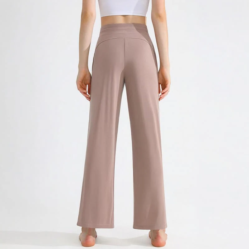 Olivenorma Damen-Yogahose mit geradem Kordelzug und einfarbiger Drapierung