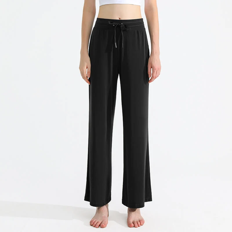 Olivenorma Damen-Yogahose mit geradem Kordelzug und einfarbiger Drapierung