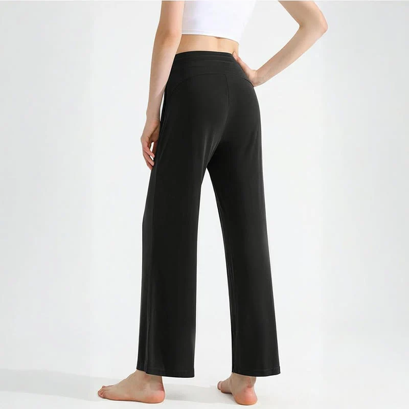 Olivenorma Damen-Yogahose mit geradem Kordelzug und einfarbiger Drapierung