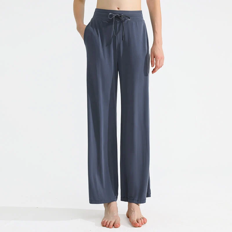 Olivenorma Damen-Yogahose mit geradem Kordelzug und einfarbiger Drapierung