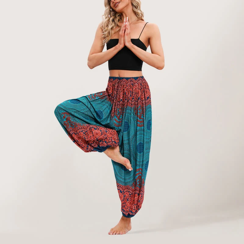 Olivenorma Vibrant Boho Mandala Damen Haremshose mit elastischer Taille